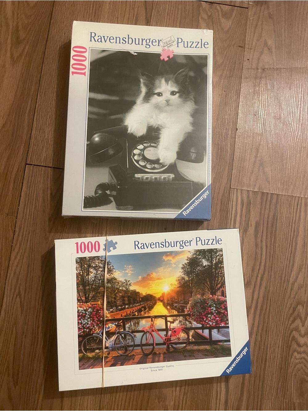 Ravensburger Black & White Kitten and Colorful Sunset Bicycle Puzzles